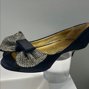 Nine West Black and Silver Heels with Rhinestone Embellishments